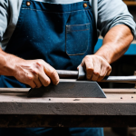 A skilled metal artisan, fully clothed in professional work attire, meticulously hammering a piece of metal on an anvil in a well-organized, traditional workshop. The artisan is focused on their craft, surrounded by various hand tools and raw metal sheets. The scene emphasizes dedication to learning and foundational techniques. Perfect anatomy, correct proportions, natural pose, well-formed hands, proper finger count, natural body proportions. High-resolution professional photography, natural lighting, safe for work, appropriate content, modest clothing, family-friendly.