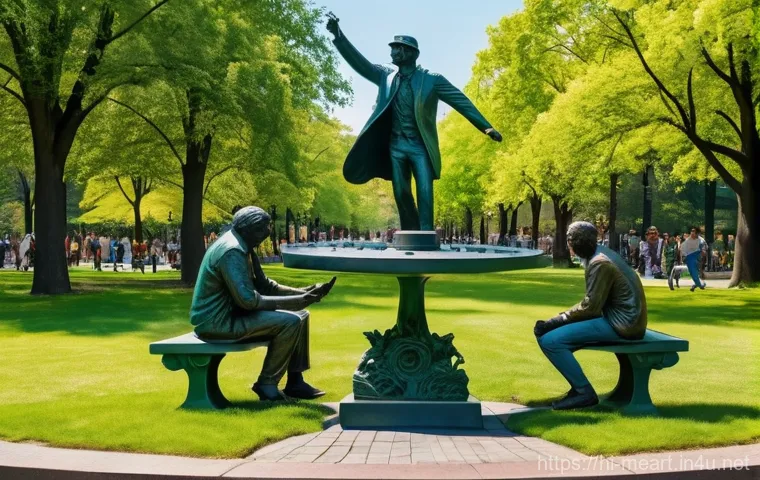 금속공예와 공공예술 프로젝트 - **Prompt:** A vibrant, bustling city street scene at dusk. An expansive, old brick wall, once dull a...