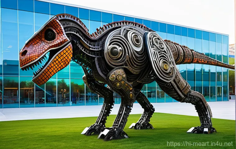 금속공예와 공공예술 프로젝트 - **Prompt:** A lively public park in the heart of a city on a sunny afternoon. Dominating the center ...