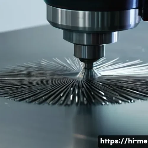 Home 13 스테인리스 스틸 가공법 - A highly detailed close-up of stainless steel surface undergoing precision polishing by a CNC polish...