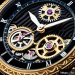 금속공예와 시계 제작 - A close-up, highly detailed image of a traditional mechanical wristwatch showcasing intricate gears,...