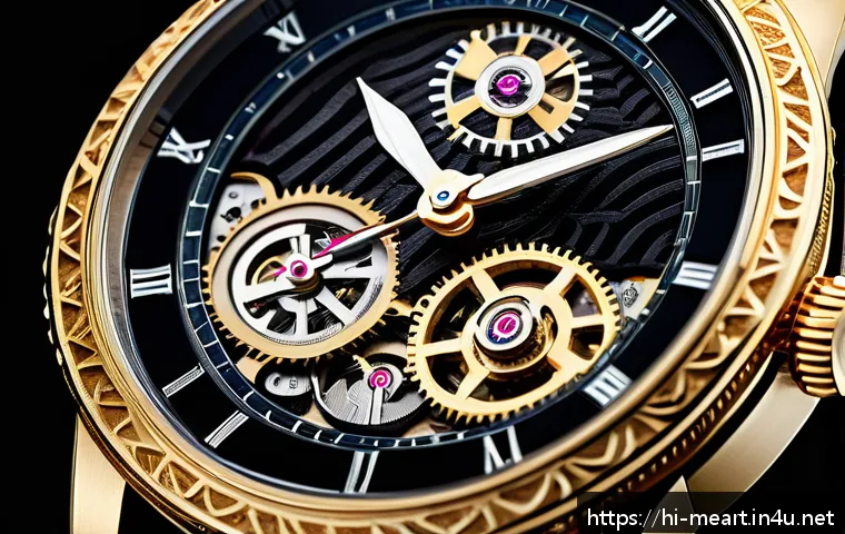 금속공예와 시계 제작 - A close-up, highly detailed image of a traditional mechanical wristwatch showcasing intricate gears,...